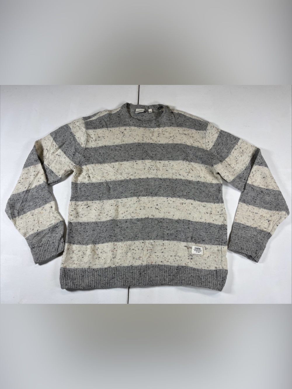 Katin Sweater Knit Crew Neck Pullover Wool Blend Striped Gray Light Men's S
